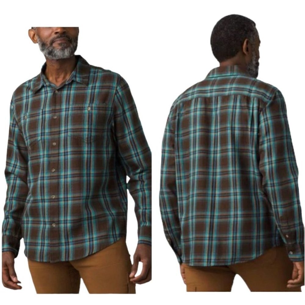Prana Men's Plaid Button Down Shirt - Blue and Brown